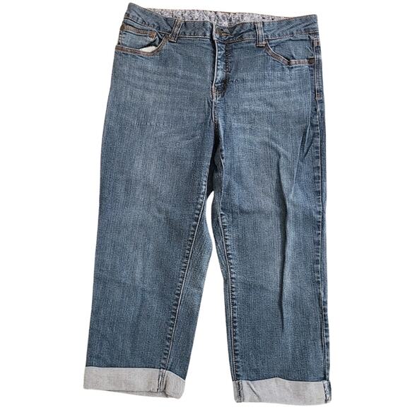 Faded Glory blue denim cuffed capri jeans size 14 - Picture 1 of 9